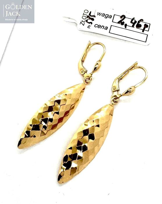 Złote wiszące owalne kolczyki sopelki angielskie z. złoto pr.585 2,46g