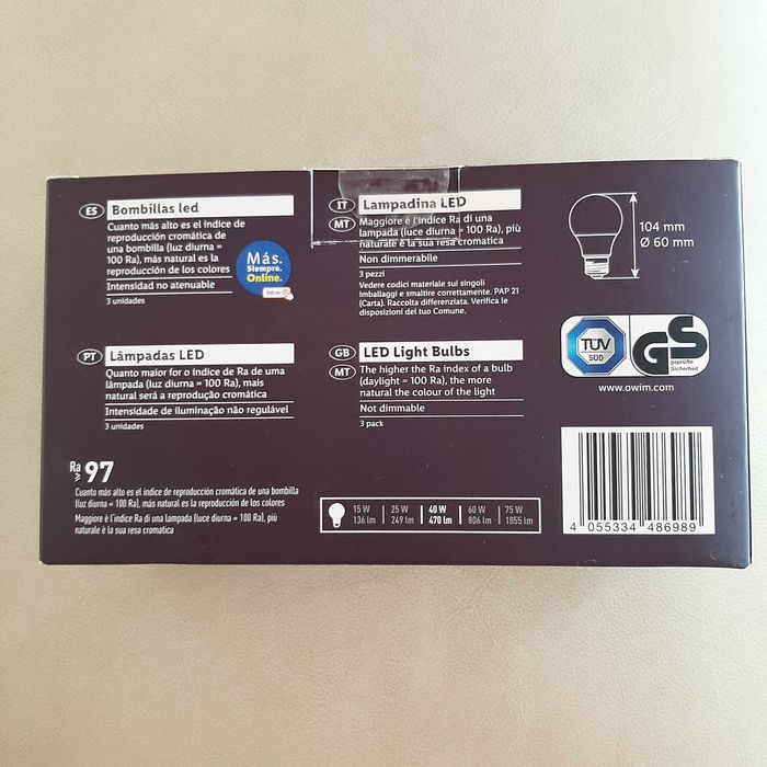 NOVO 3 Lâmpadas LED 470lumen E27