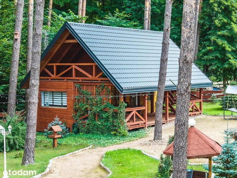 Mały domek z tarasem nad j. Kalwa.