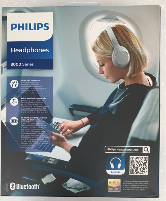 Słuchawki nauszne PHILIPS białe seria 8000 z redukcją szumów