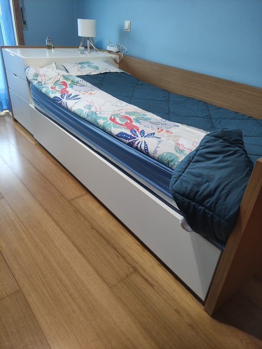 Cama solteiro + gavetão cama + móvel gavetas + 2 colchões s