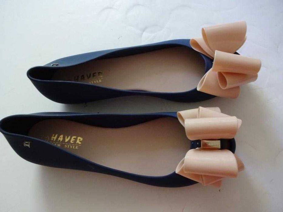 Baleriny Granatowe Z Kokardą Dużą Łososiową - Markowe Meliski 40/41