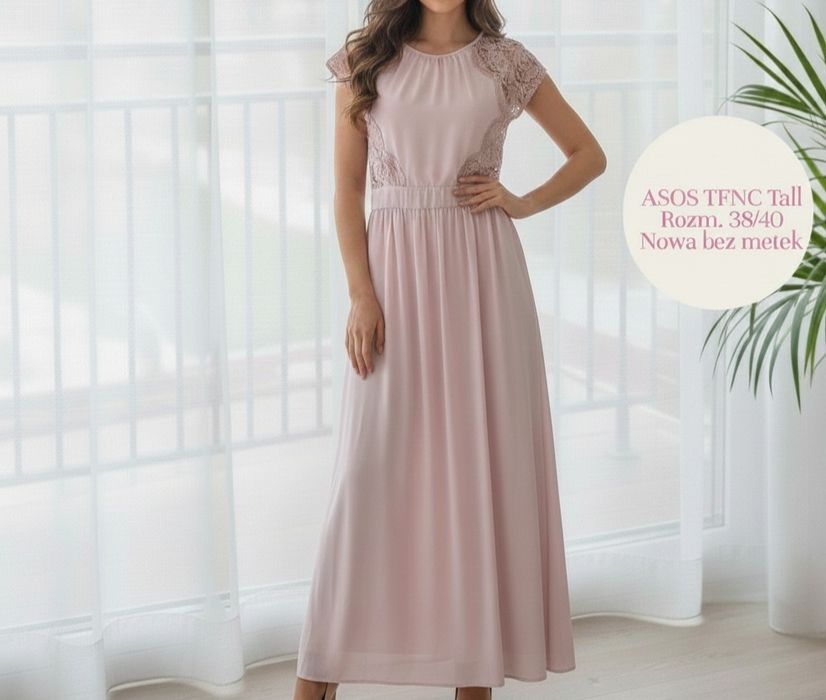 Długa Koronkowa sukienka koktajlowa maxi z odkrytymi plecami Asos 38