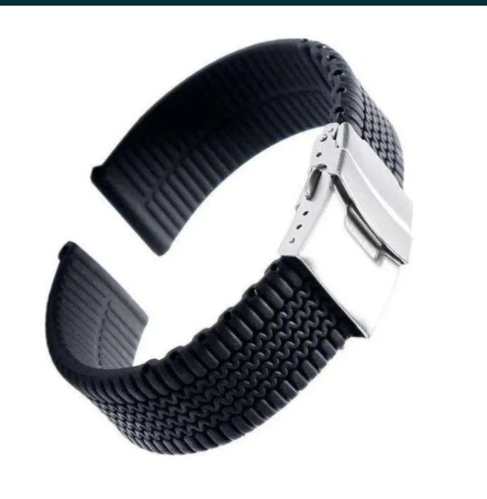 Bracelete Borracha Preta Rally 20mm 22mm  Fecho Báscula