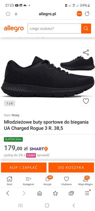 Buty Under Armour 38,5 wkł.wew 25