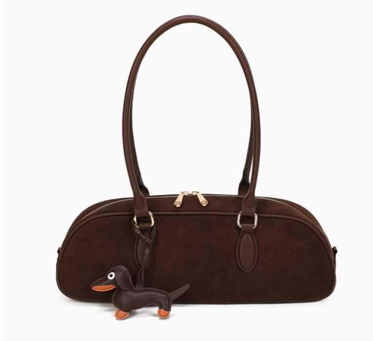 Torba torebka Gallantry Paris czekoladowa na ramię jamnik zamsz brąz