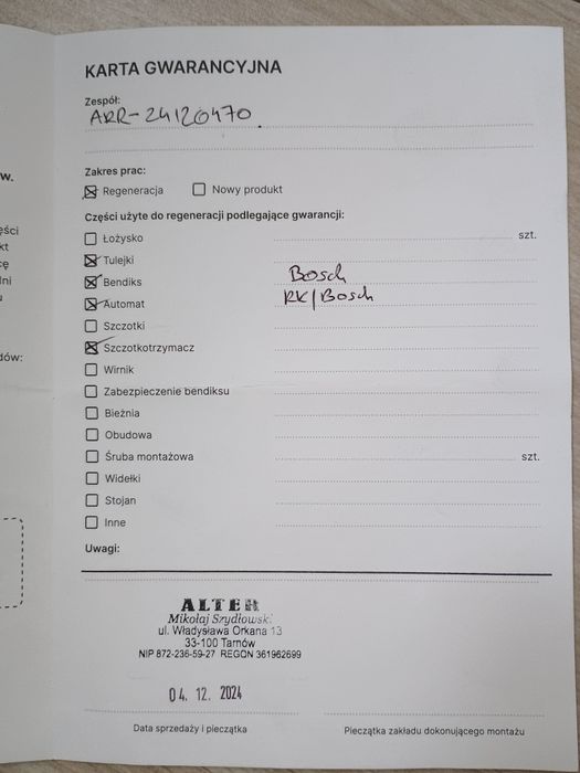 Rozrusznik Bosch po regeneracji