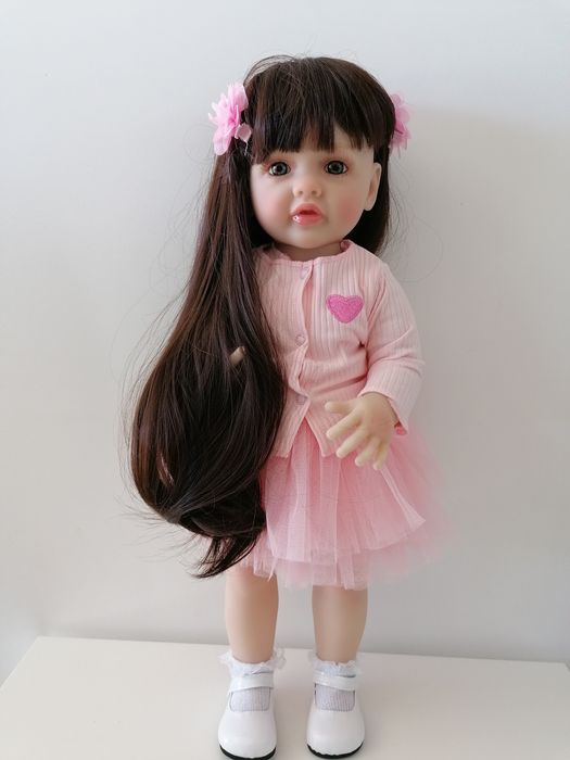 Lalka z długimi włosami reborn realistyczna akcesoria 55 cm