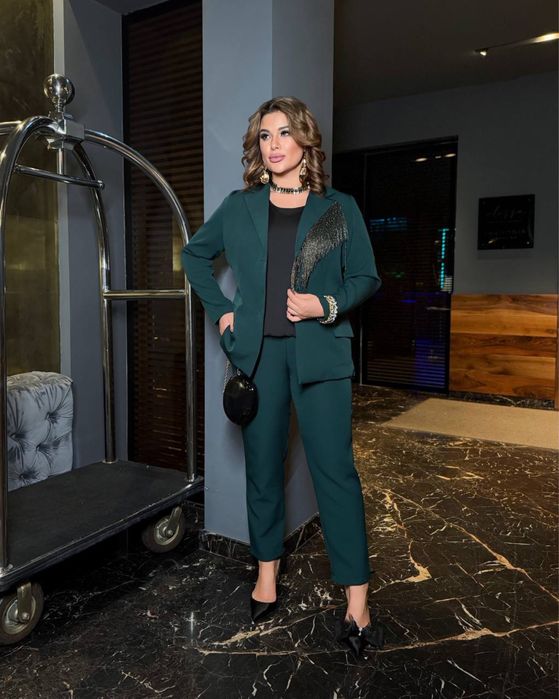 Женский брючный костюм 48-58 батал Жіночий костюм брючний шоколад