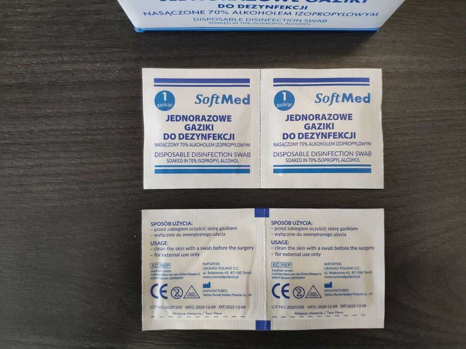 2000 szt* gaziki dezynfekcyjne* SoftMed UROMED nasączone alkoholem 70%