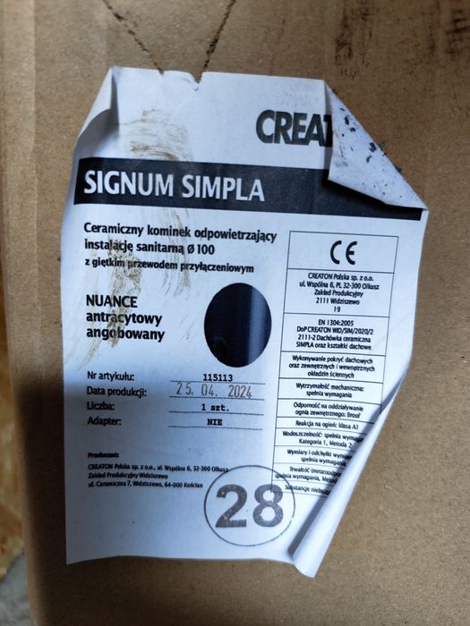 Kominek odpowietrzający instalacje sanitarną