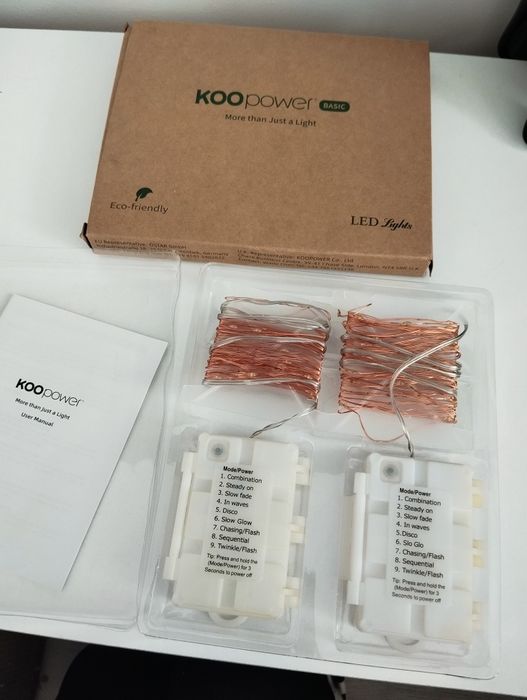 Zestaw lampek LED marki Koopower Basic z miedzianym drucikiem, instrukcją