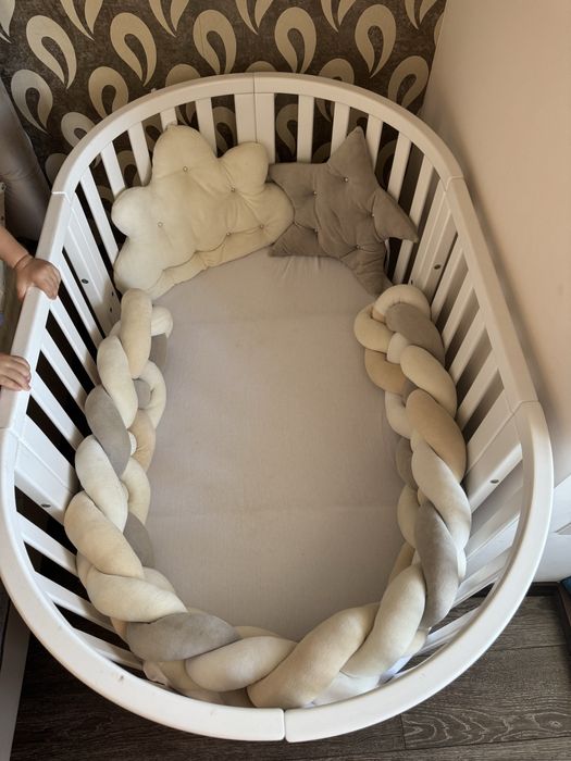ліжко трансформер Angelo 7 в 1 люльку кругла овальна біла дерево