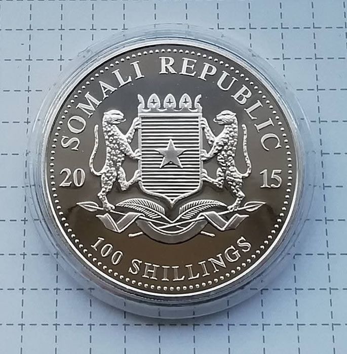 Сомалі 100 шилінгів 2015р. Слони. СРІБЛО. ПРУФ.