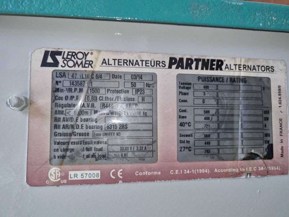 Agregat prądotwórczy LSA * 550 kVA * CUMMINS KTTA19G2 * import Sweden