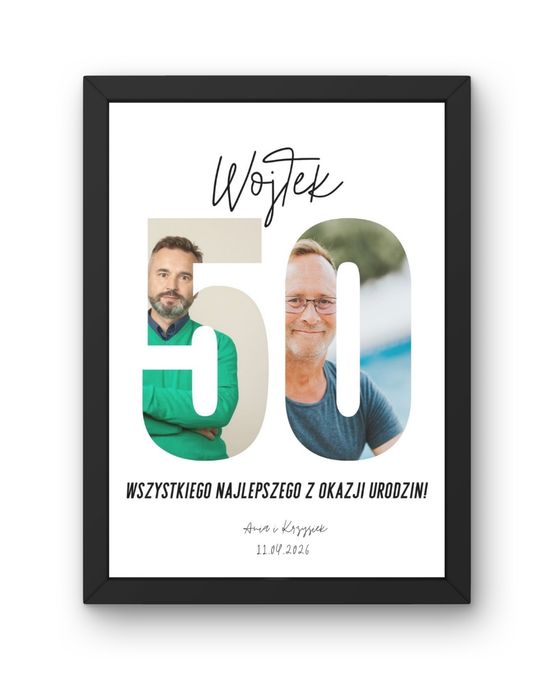 WYJĄTKOWY personalizowany plakat na urodziny – FOTOKOLAŻ W RAMIE A4