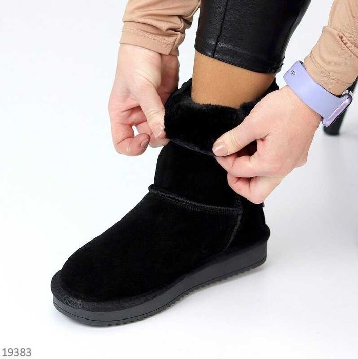 Чорні уггі ITTS натуральна замша, сапожки зимові, зимние сапоги 37р