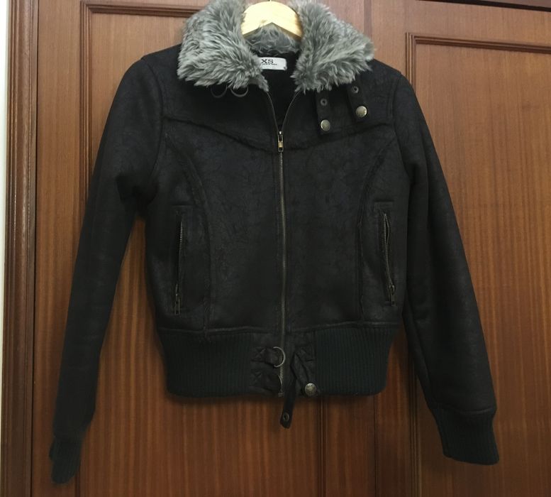 Brown fur-trimmed coat by City Jeans