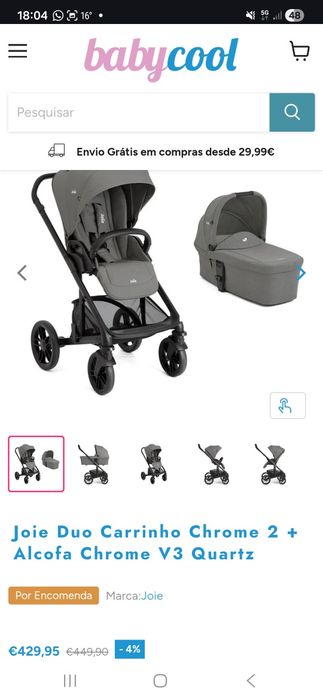 Carrinho Joie Chrome com Alcofa, ambos como novos