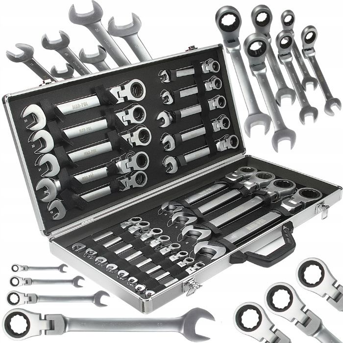 KLUCZE Płasko-Oczkowe Grzechotką 22szt/łamane/