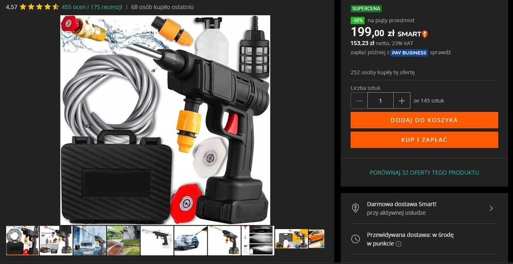 NOWA Myjka ciśnieniowa akumulatorowa mocna 1500W 30 bar 2 akumulatory