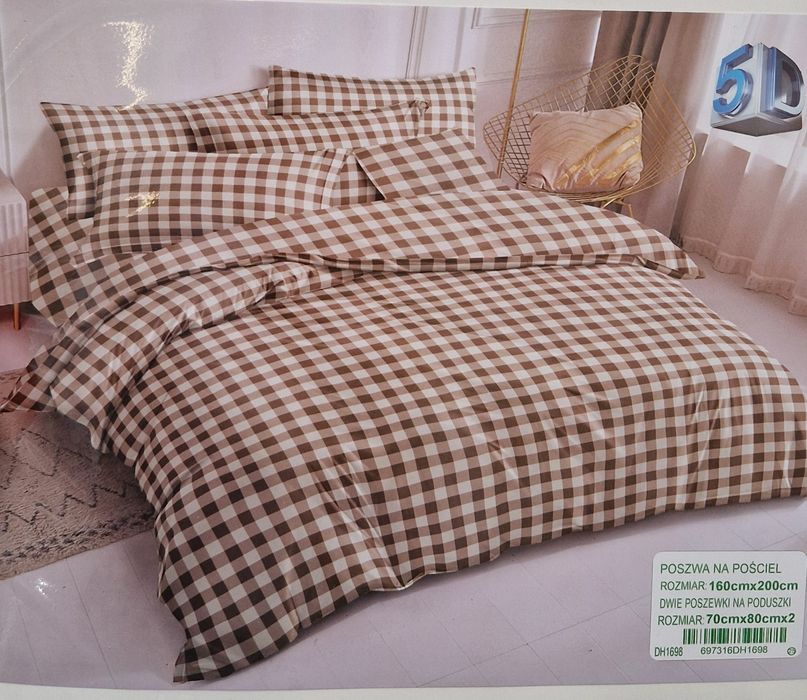 Posciel 160x200 krata brazowa