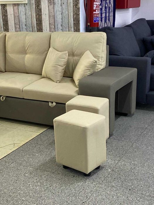Sofá-cama com arrumação e 2 pufes (envió grátis)