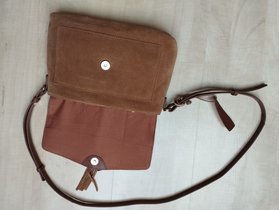 anna field torebka na ramie skorzana brazowa zamsz