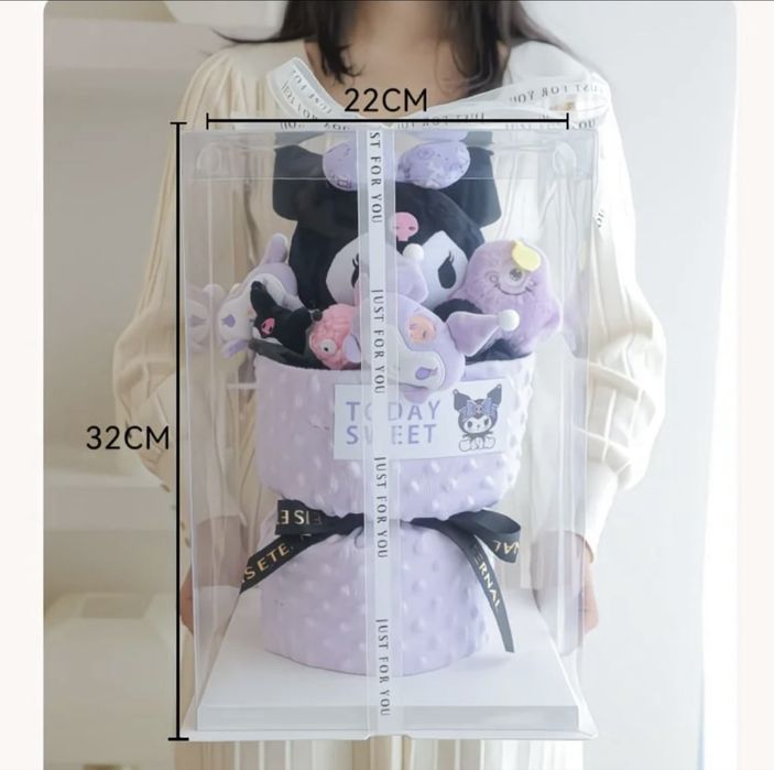 Подарунковий букет з іграшками Kuromi у коробці з підсвіткою