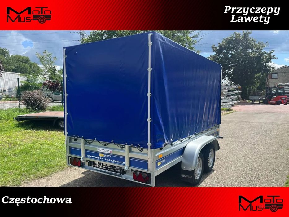 Przyczepa VESTA LIGHT 30DA 300x150x37 cm z plandeka 2 osie dwuosiowa DMC 750 kg  spawana rama MOTOMUS CZĘSTOCHOWA  Przyczepa VESTA LIGHT 30DA 300x150x37 cm z plandeka 2 osie dwuosiowa