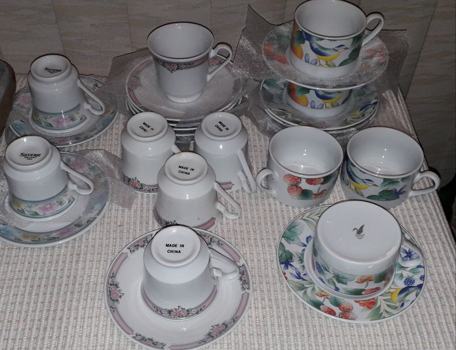 Incomplete tea/lunch cup sets, various patterns64584342148609120