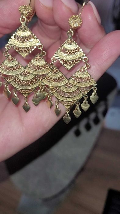 Zlote 585 kolczyki boho długości 7 cm.