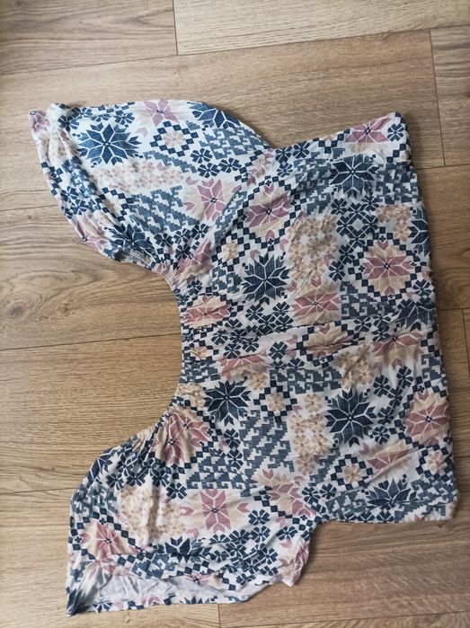Zizzi, beżowa bluzka, tunika, koszula, oversize, w kwiaty, M