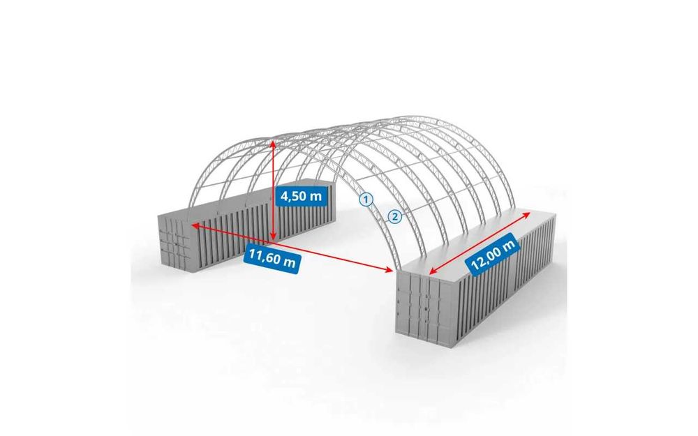 Zadaszenie kontenerowe wzmocnione 12x12m PVC 900g/m2