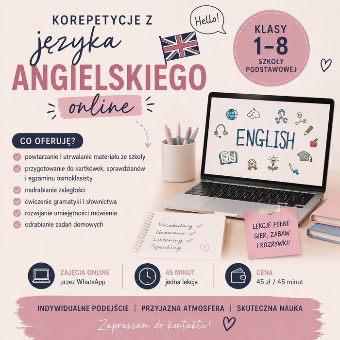 Korepetycje z angielskiego dla dzieci z klas 1-8