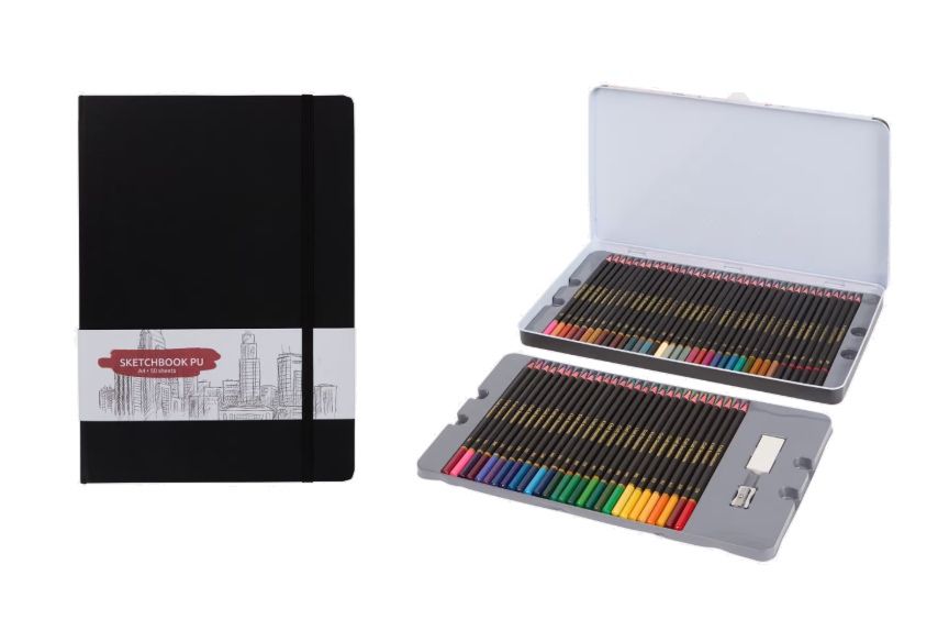 Zestaw do szkicowania rysowania 66 elementow + szkicownik 50 str A4