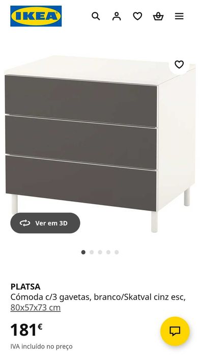 Cómoda 3 gavetas Platsa