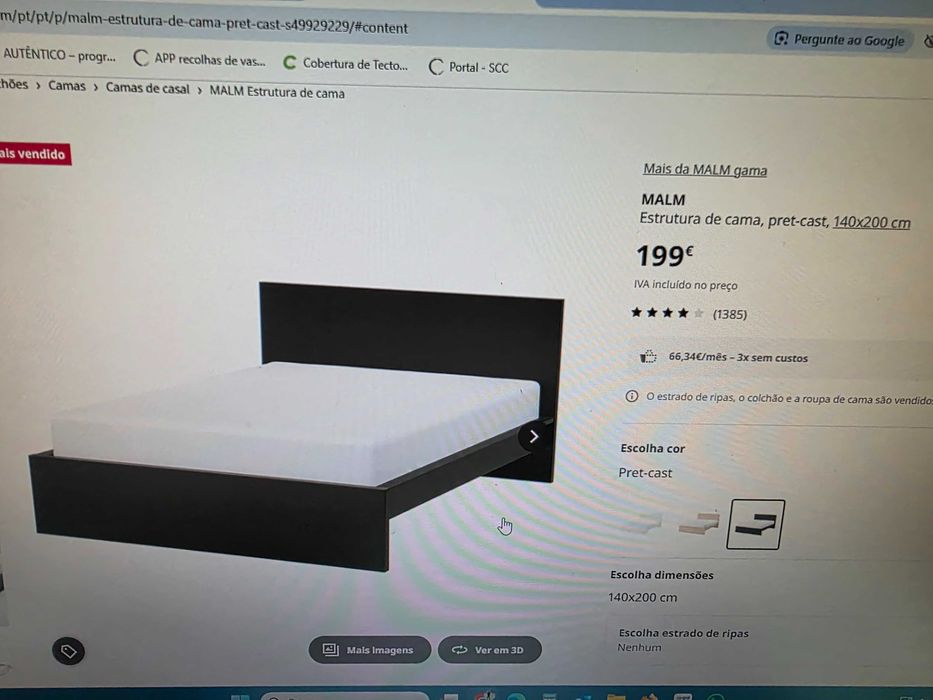 Cama Malm Ikea 140x200 c/colchao