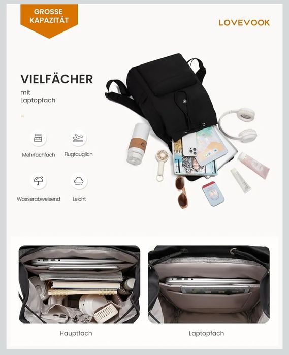 LOVEVOOK Damski lekki plecak z przegroda na laptopa