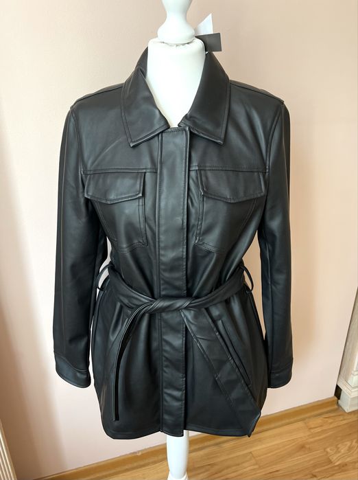 Kurtka skórzana długa na wiosne jesień vintage 90s płaszcz skórzany