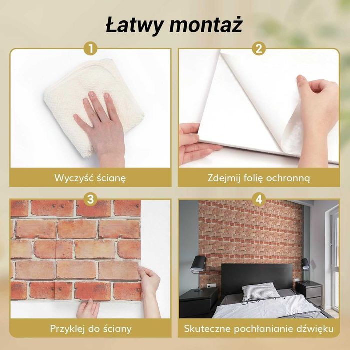 12x Paneli Akustycznych Samoprzylepnych 30x30X0,9 Imitacja Cegły RETRO