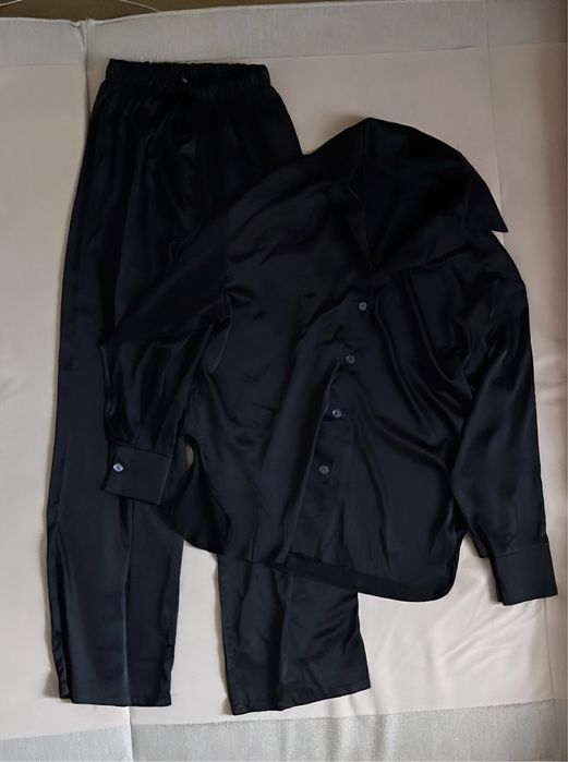 шелковый сатиновый атласный костюм прямые штаны