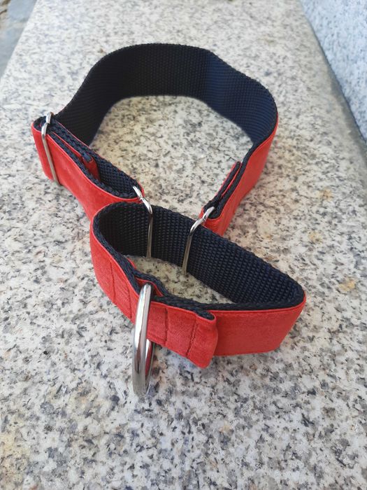 Coleira martingale veludo vermelha