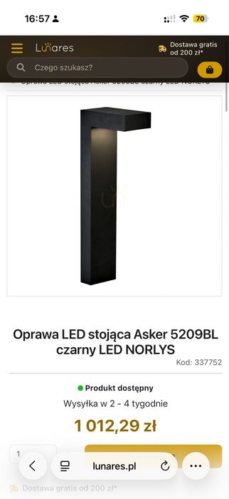 Sprzedam lampe Norlys Asker 5209 Black