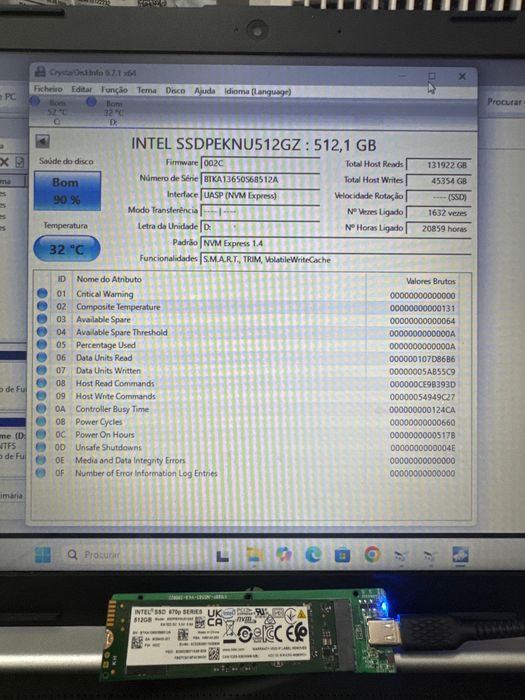 Disco SSD NVMe M.2 512GB - Intel 670p (Saúde 90%)