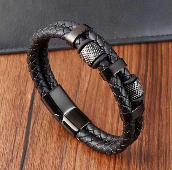 Męska bransoletka ze skóry naturalnej ,nowoczesny design