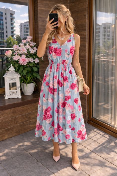 Sukienka midi w kwiaty (L)