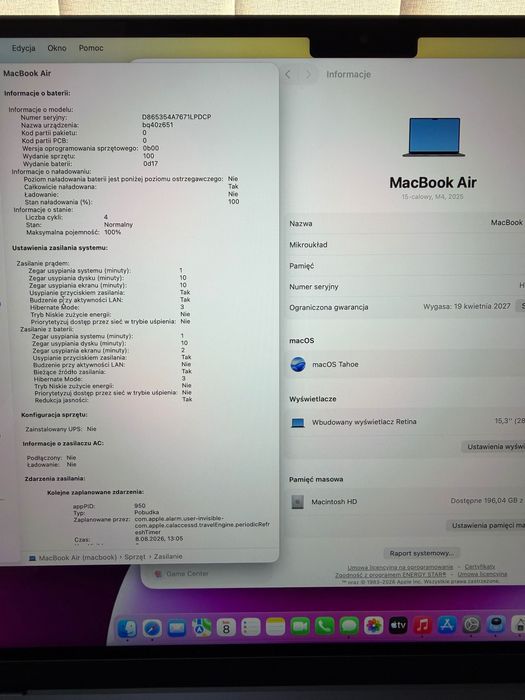 MacBook Air 15 M4 pełna gwarancja 4 cykle