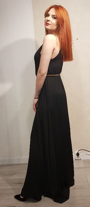 Nowa czarna sukienka wieczorowa maxi w rozmiarze S.