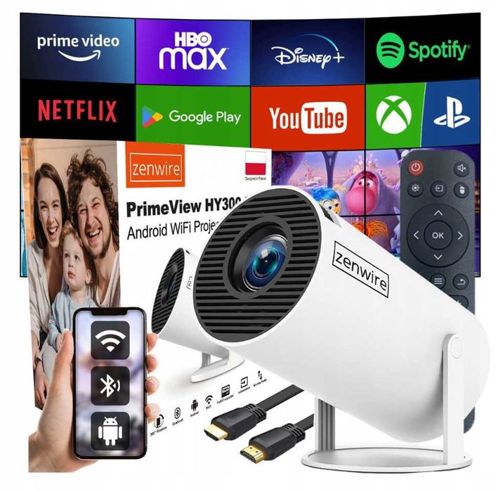 Projektor Android TV Wifi Rzutnik Full HD 4K Bluetooth Zenwire HY300
